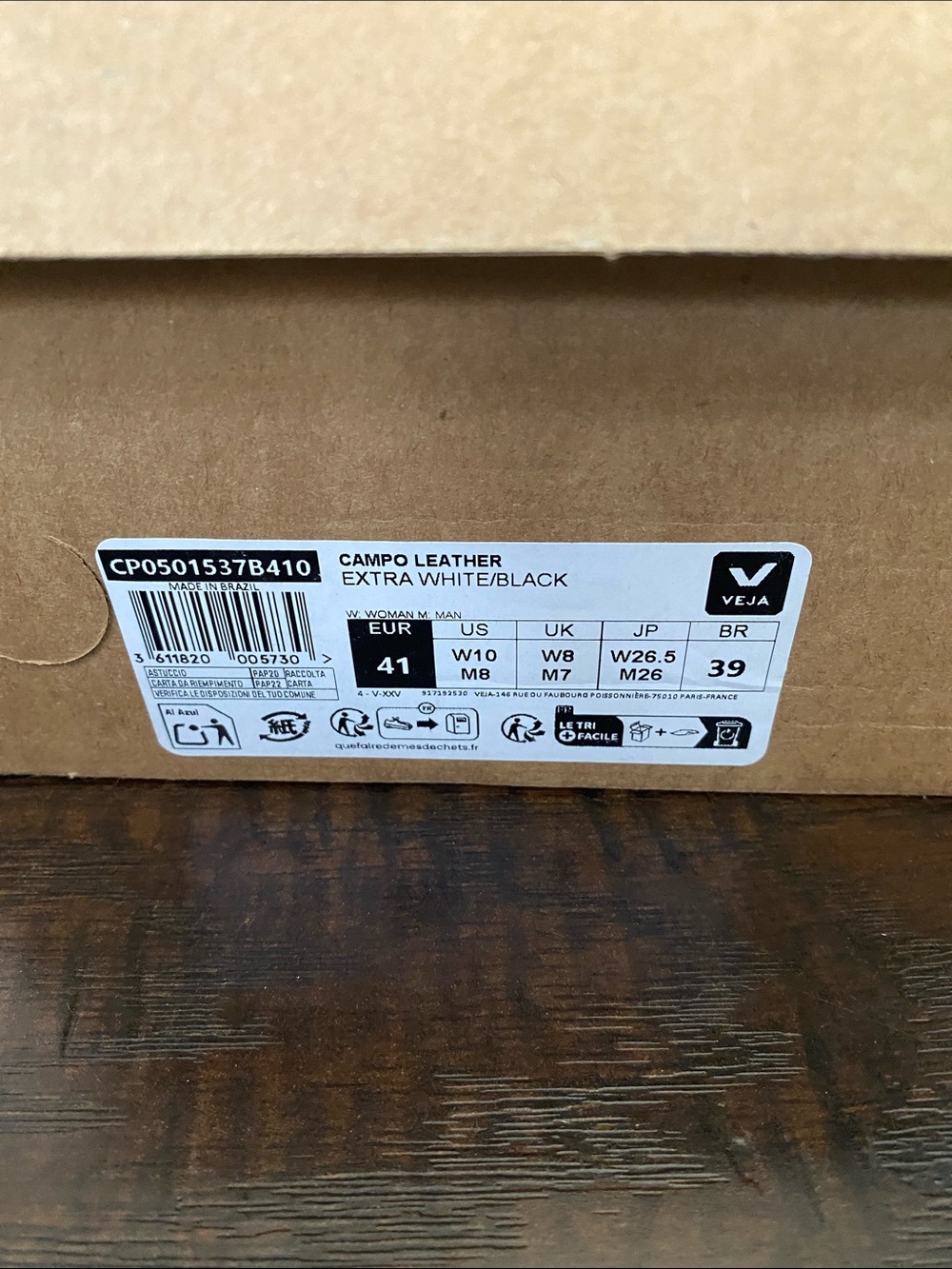 New with box Veja Campo Leather upper lace up shoes women’s size 10 - Picture 9 of 9